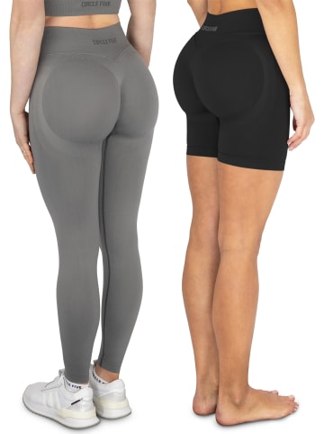 Circle Five Scrunch Shape Set (Push-Up Shorts und Push-Up Leggings) in Schwarz/Anthrazit