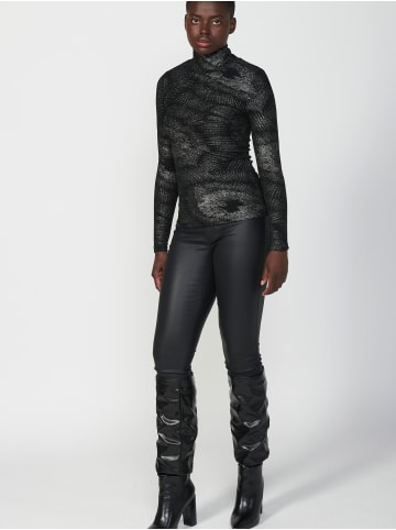 KOROSHI LANGARM-T-SHIRT ROLLKRAGENPULLOVER in SCHWARZ