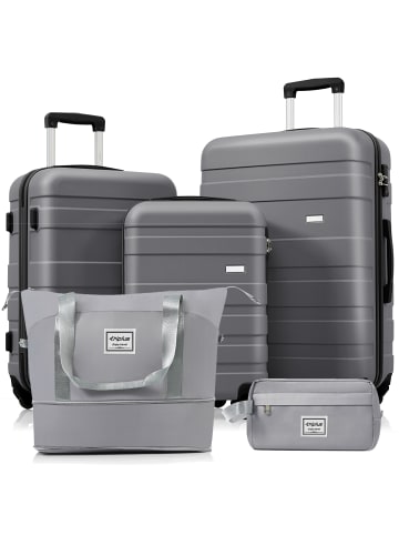 ABRIHOME 5er Koffer Set M-L-XL mit 4 Rollen und Schloss, Grau