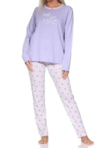 NORMANN Schlafanzug Pyjama langarm Tupfen Punkte in lila