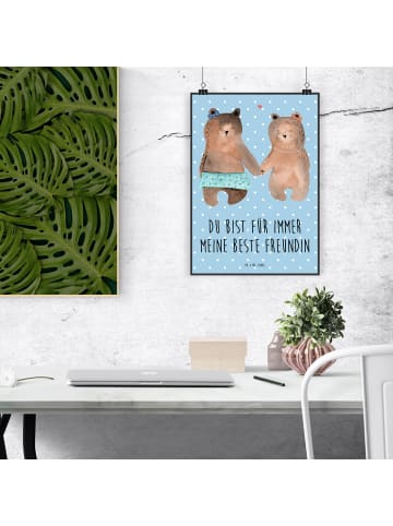 Mr. & Mrs. Panda Poster Bär Freundin mit Spruch in Blau Pastell