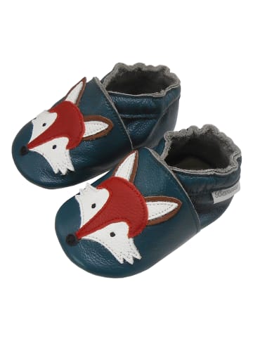 Bemesu Dunkelgrüne Baby Leder Krabbelschuhe, mit rutschfester Sohle – Fuchs-Muster