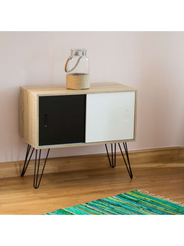 relaxdays Sideboard Retro in Schwar-Weiß - (B)80 x (H)70 x (T)40 cm