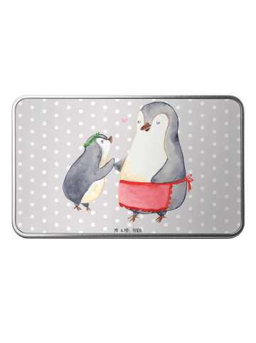 Mr. & Mrs. Panda Metalldose rechteckig Pinguin mit Kind ohne Spruch in Grau Pastell