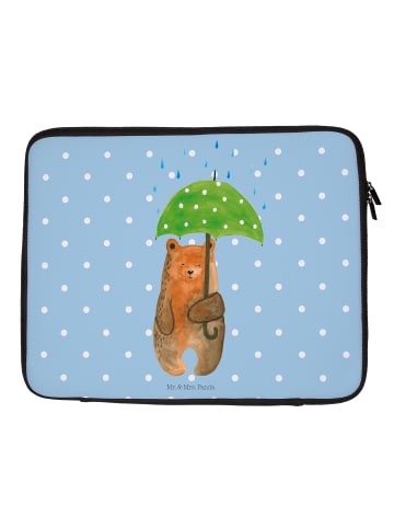 Mr. & Mrs. Panda Laptop Sleeve Bär Regenschirm ohne Spruch in Blau Pastell