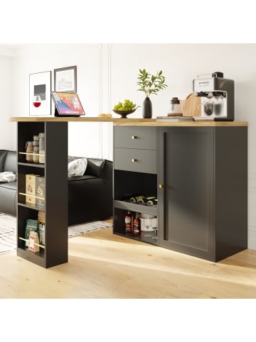 ABRIHOME 360° drehbarer Bartisch  in Schwarz mit 2 Schubladen und Schiebetürschrank