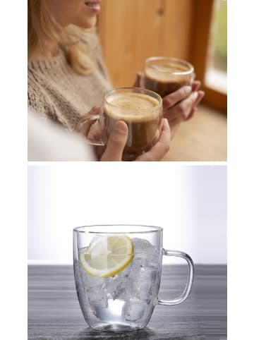 Cheffinger 2er Gläser Set Doppelwandige Gläser mit Henkel in Transparent