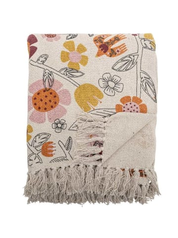 Bloomingville Decke VIVIELLE Natur mit Bunten Blumen und Fransen 160x130 cm