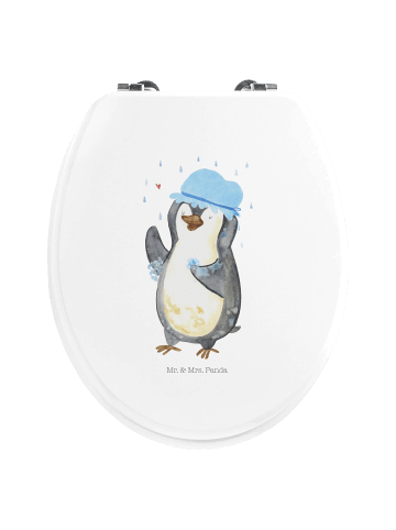 Mr. & Mrs. Panda Toilettendeckel Pinguin Duschen ohne Spruch in Weiß