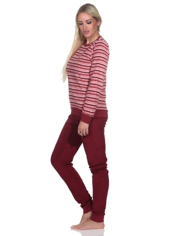 NORMANN Frottee Schlafanzug langarm Pyjama Bündchen - 82761 in rot