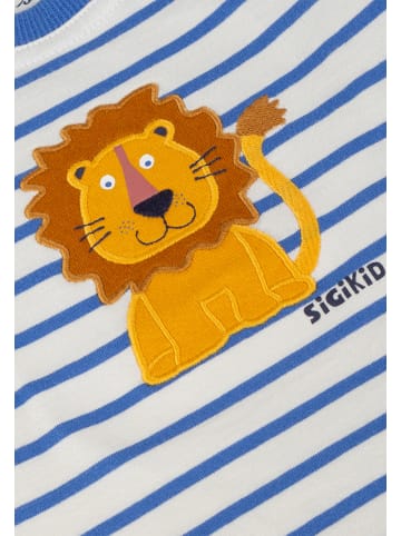 Sigikid Langarmshirt Tiger & Löwe in Weiß-Blau gestreift