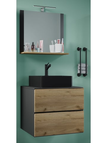 VCM  3-tlg Waschtisch Badmöbel Lendas 60 cm M Schublade in Anthrazit / Honig-Eiche