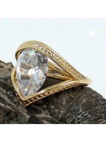 Gallay Ring mit 10x18mm großem Zirkonia in Tropfenform 3 Mikron vergoldet Ringgröße 58 in gold