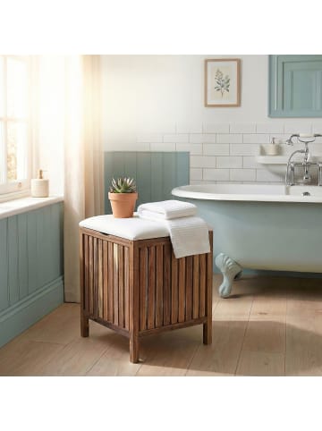 relaxdays Wäschekorb in Braun/ Weiß – 50 l