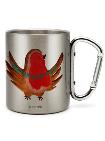 Mr. & Mrs. Panda Thermobecher Rotkehlchen Weihnachten ohne Spruch in Silber