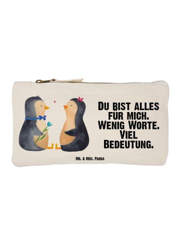 Mr. & Mrs. Panda Schminktasche Pinguin Pärchen mit Spruch in Weiß