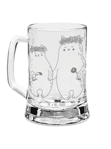 Mr. & Mrs. Panda Gravur Bierkrug Bären mit Blumenkranz ohne Spruch in Transparent