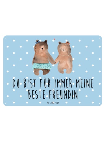 Mr. & Mrs. Panda Blechschild Bär Freundin mit Spruch in Blau Pastell