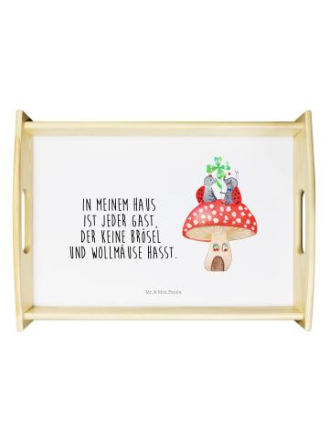 Mr. & Mrs. Panda Holztablett Marienkäfer Fliegenpilz mit Spruch in Weiß