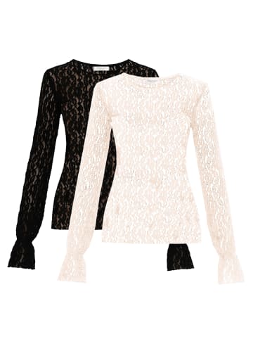 SASSYCLASSY Spitzenshirt mit Volantsärmel Set in Schwarz-Creme