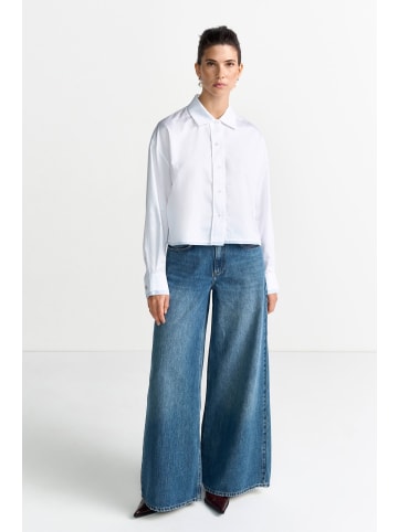 Rich & Royal Cropped Cotton Blouse with Contrast Fabric in white