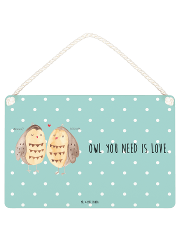 Mr. & Mrs. Panda Schild Eulen Liebe mit Spruch in Türkis Pastell