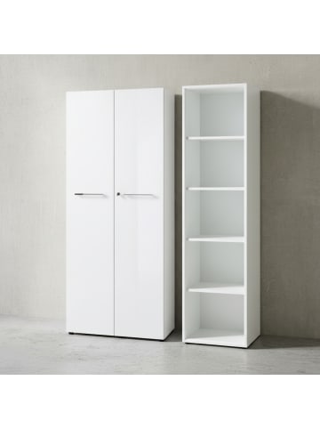 KADIMA DESIGN Büro-Set 2-teilig, Schrank Regal 5 OH, Glas Front Modern in Weiß