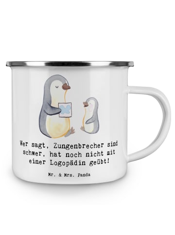 Mr. & Mrs. Panda Reisebecher Training mit Logopädin mit Spruch in Weiß