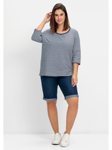 sheego Jeansbermudas in blue denim + dark blue denim