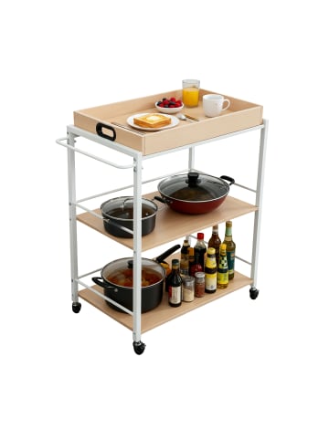 relaxdays Servierwagen in Natur/ Weiß - (B)70 x (H)88 x (T)40 cm