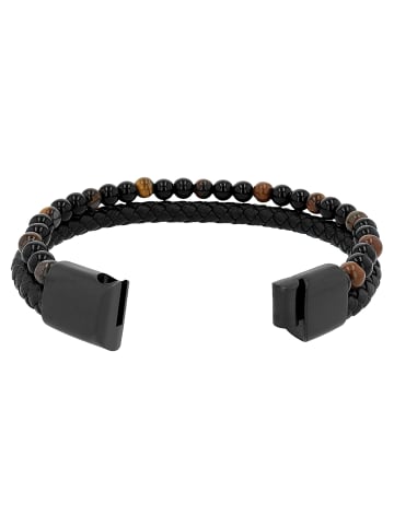 Adeliás Unisex Armband – Lederarmband aus Leder mit Perle 21 cm in schwarz