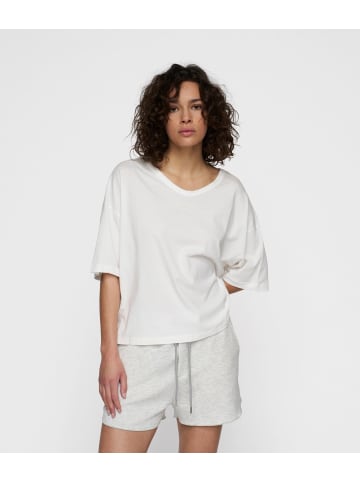 10Days Entspannt geschnittenes T-Shirt mit V-Ausschnitt in Ecru