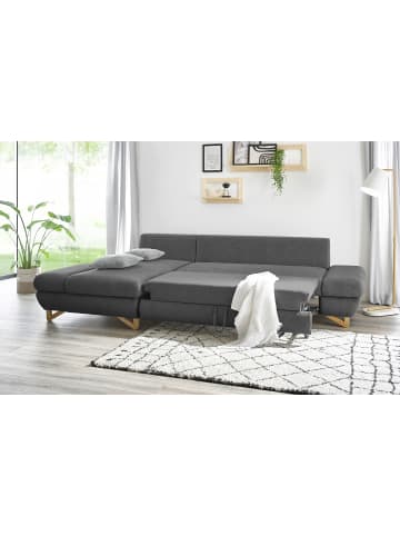 Furn.Design Ecksofa grau Struktur-Stoff, Sofa mit Bettfunktion und Stauraum 284 cm