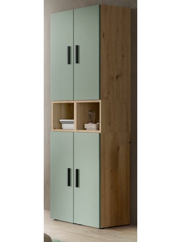 Inn.Furn Stauraumschrank in grün und Artisan Eiche 65 cm, Mehrzweckschrank 4-türig