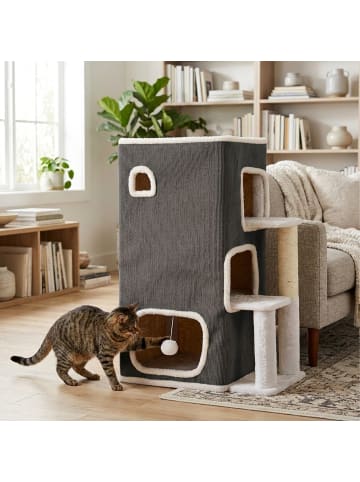 relaxdays Katzenhaus in Grau/ Weiß - (B)43 x (H)83,5 x (T)34 cm