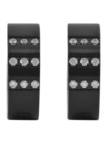 Adeliás Damen Ohrringe – Klappcreole aus Edelstahl mit Strass Steinchen in schwarz