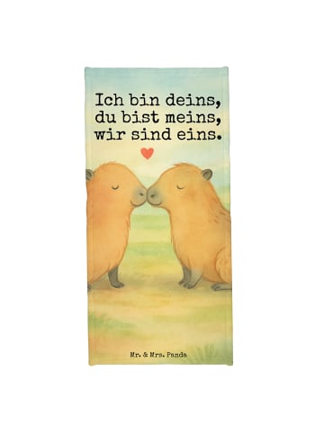 Mr. & Mrs. Panda Badehandtuch Capybara Liebe Design mit Spruch in Gelb Pastell