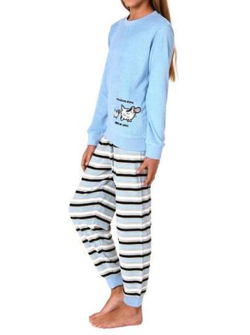 NORMANN Schlafanzug Frottee Pyjama Bündchen und Streifen - 82526 in blau