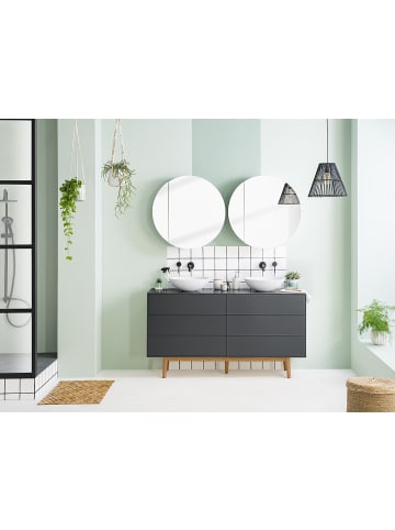 home24 home24 Doppelwaschtisch (1er Set) - Grau - MDF & Massivholz Eiche - 150.0 x 80.0 x 48.0 cm in Grau