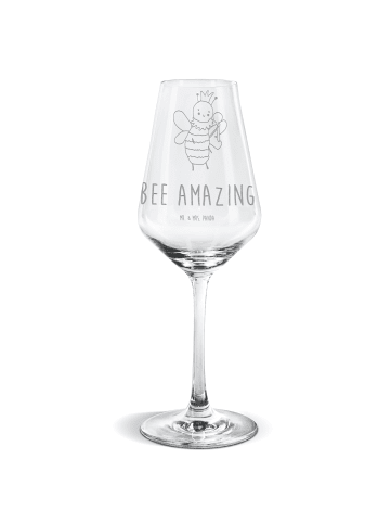 Mr. & Mrs. Panda Weißwein Glas Biene König mit Spruch in Transparent