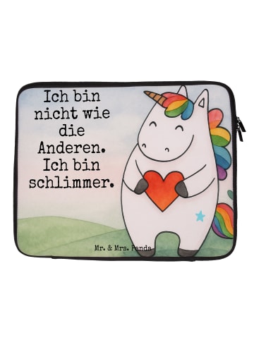 Mr. & Mrs. Panda Laptop Tasche Einhorn Herz Design mit Spruch in Weiß