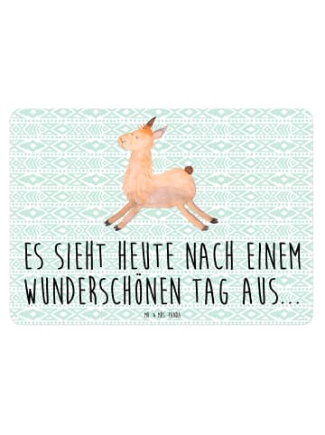 Mr. & Mrs. Panda tafel Lama Springen mit Spruch in Aztekenblau