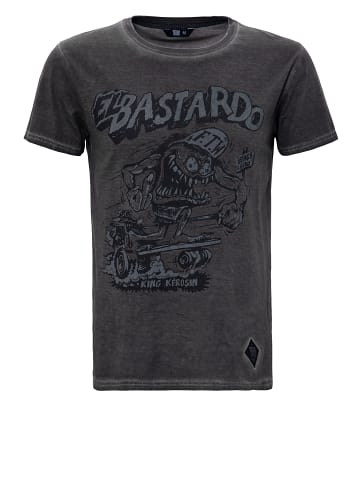 King Kerosin King Kerosin KING KEROSIN Oil Washed Print T-Shirt im Used Look El Bastardo in grau