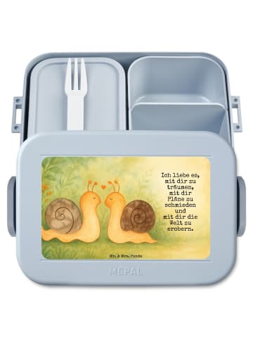 Mr. & Mrs. Panda Lunchbox Schnecken Liebe Design mit Spruch in Blau Pastell