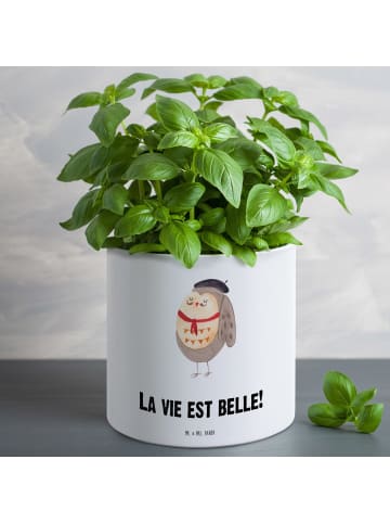 Mr. & Mrs. Panda Blumentopf Eule Frankreich mit Spruch in Weiß