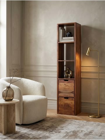 KADIMA DESIGN "Zephyr" Wandregal, Sheesham Massivholz, 5 Ablagefächer, 2 Schubladen