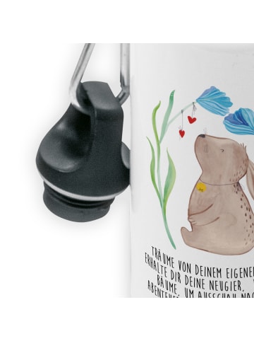 Mr. & Mrs. Panda Kindertrinkflasche Hase Blume mit Spruch in Weiß