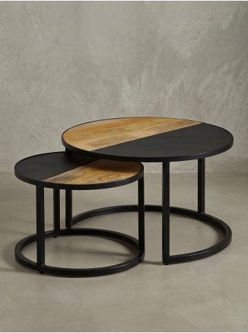 KADIMA DESIGN Couchtisch 2er Set Mango Massivholz / Stein-Optik Sofatisch Rund