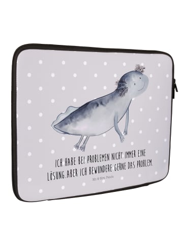 Mr. & Mrs. Panda Laptop Tasche Axolotl Schwimmen mit Spruch in Grau Pastell
