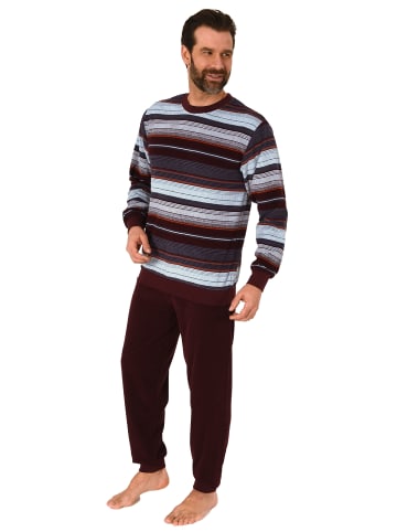 NORMANN Frottee Schlafanzug langarm Bündchen Streifen - 75418 in rot